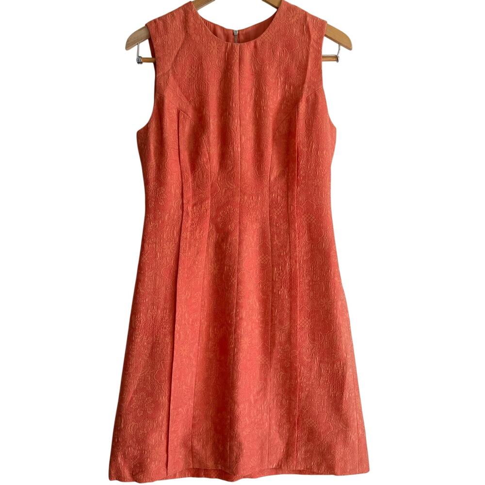 LELA ROSE | Coral Cotton Silk Jacquard Sheath Cocktail Dress | Size 4